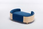 Scandinavian style Elevated Dog Bed Pet Sofa With Solid Wood legs and Bent Wood Back, Velvet Cushion,Mid Size,Dark Blue