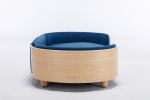 Scandinavian style Elevated Dog Bed Pet Sofa With Solid Wood legs and Bent Wood Back, Velvet Cushion,Mid Size,Dark Blue