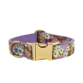 Purple And Wind Floral Dog Collar Hand Holding Rope Metal Bandana Bow Strap Out Shit Bag (Option: Dog Collar-L)