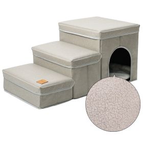 Cat Kennel Cage Multifunctional Dog Stairs Upper Bed Sofa Puppy Climbing Pet Supplies (Option: Beige Lambswool)