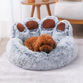 Dog Bed Cat Pet Sofa Cute Bear Paw Shape Comfortable Cozy Pet Sleeping Beds For Small, Medium, And Large Dogs And Cats, Soft Fluffy Faux Fur Cat Cushi (Color: Grey, size: M-25.59*25.59*14.96inch)