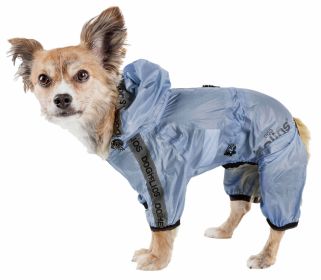 Dog Helios 'Torrential Shield' Waterproof Multi-Adjustable Full Bodied Pet Dog Windbreaker Raincoat (Color: Blue, size: small)