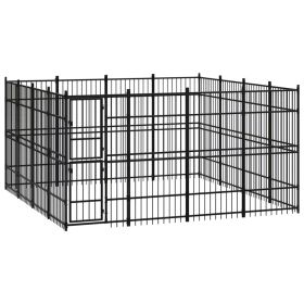 Outdoor Dog Kennel Steel 158.8 ft¬≤ (Color: Black)