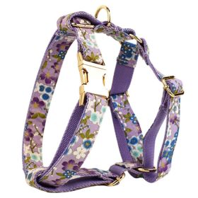 Purple And Wind Floral Dog Collar Hand Holding Rope Metal Bandana Bow Strap Out Shit Bag (Option: Dog Vest-M)